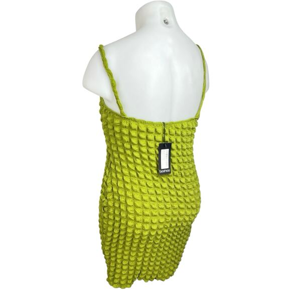 NEW Boohoo Green Bubble Textured Sleeveless Jersey Mini Bodycon Tank Dress Sz 14 - Picture 2 of 5